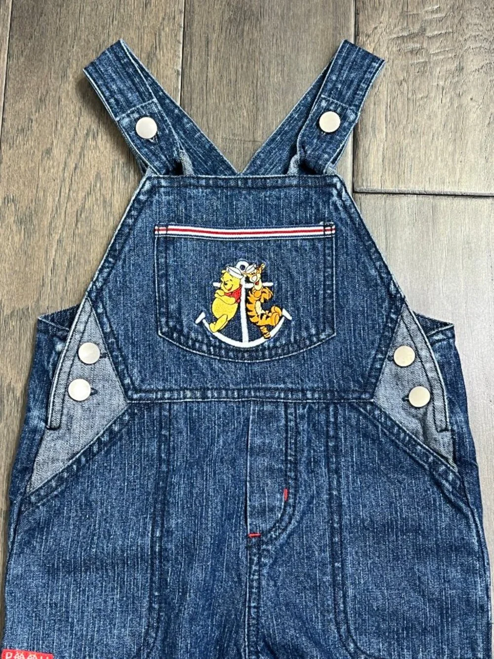 Vintage Disney Baby Winnie the Pooh & Tigger Nautical Denim Overalls 6-12M
